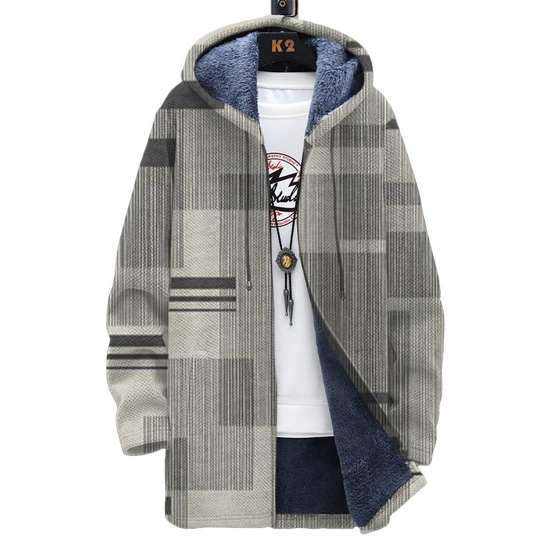 Men's Printed Hooded Two-pocket Plush Thickened Long-sleeved Cardigan Jacket 15741491L