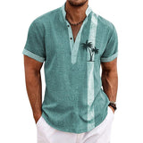 Men's Henley Collar Coconut Print Short Sleeve Shirt 33191205L