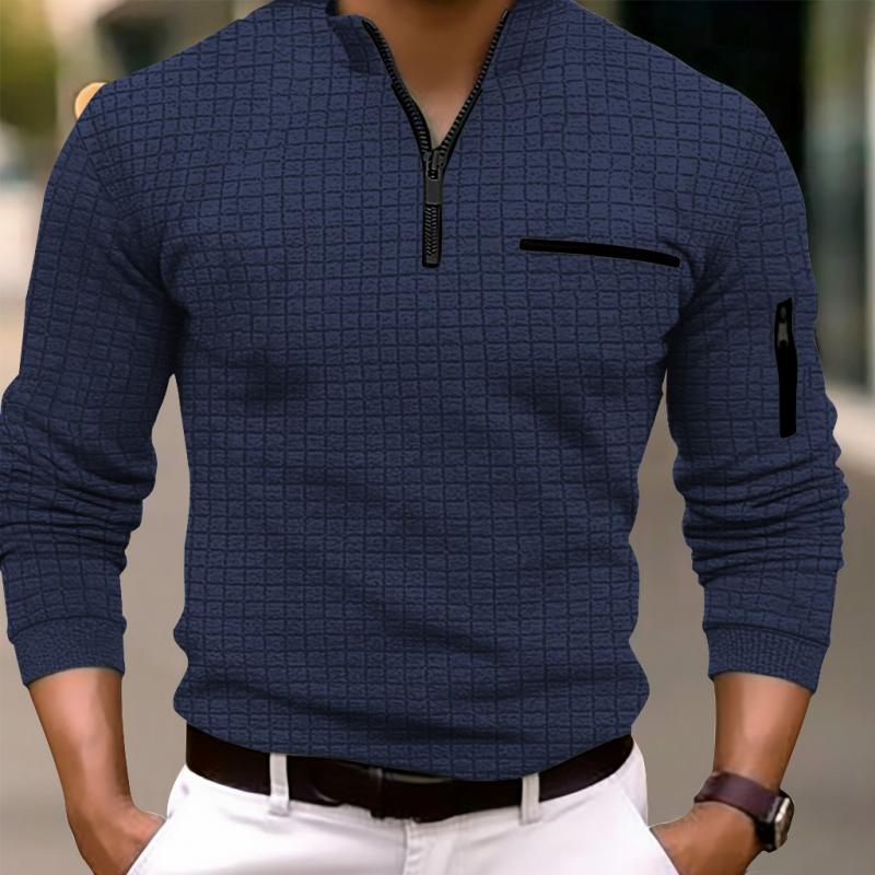 Men's Checkerboard Checkered Polo Shirt Arm Zip Sports Polo Shirt 06309438L