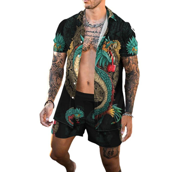 Men's Hawaiian Print Short Sleeve Shirt Set 12148810L