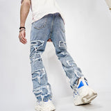 Men's Retro Casual Jeans Tassel Raw Edge Wide Leg Pants 24018641L