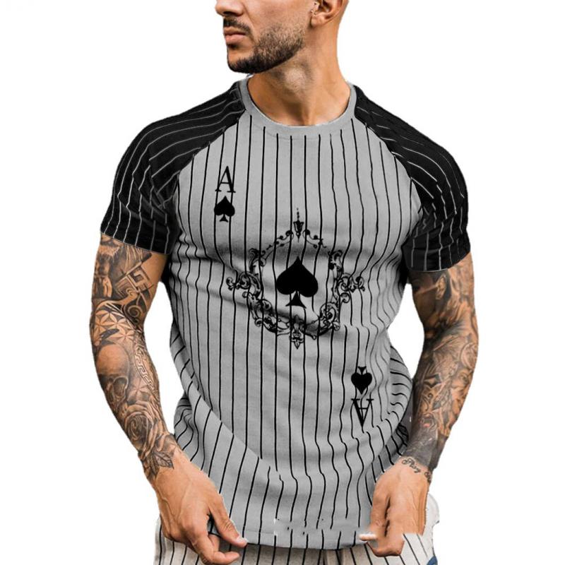 Men's Ace of Spades Stripe Print Short Sleeve Casual Round Neck T-Shirt 11937651L