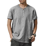 Men's Linen Henley Collar Summer Casual Short-sleeved T-shirt 97222428L