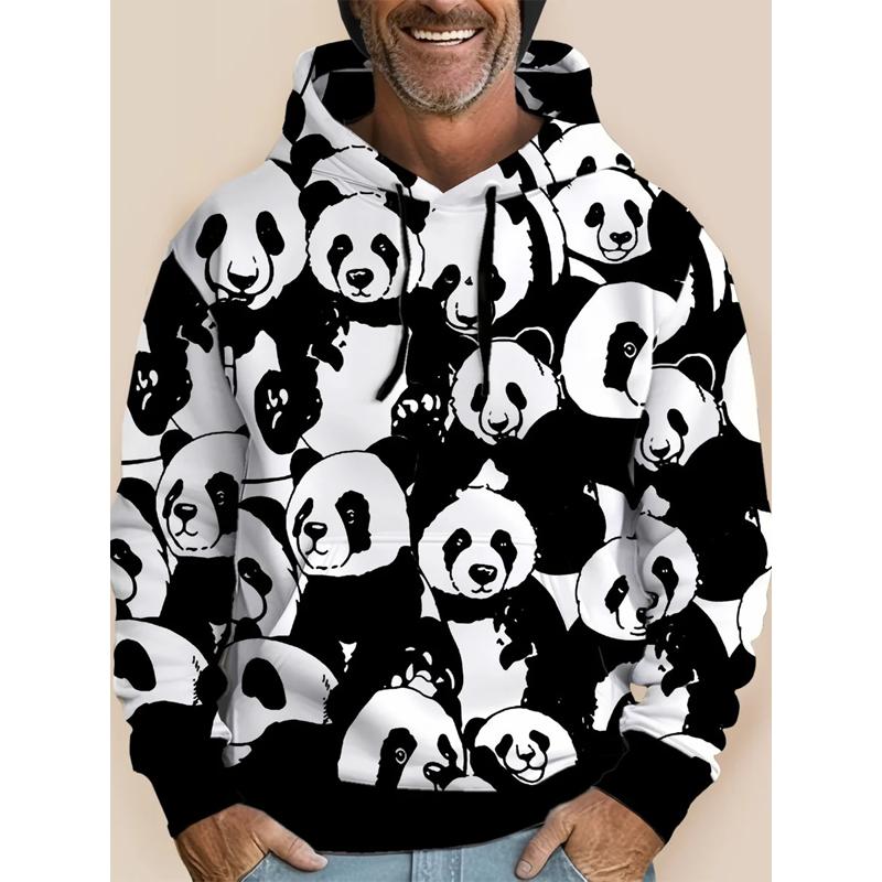 Men's Crew Neck Sweatshirt Panda Print Hooded Sweatshirt 32243839L