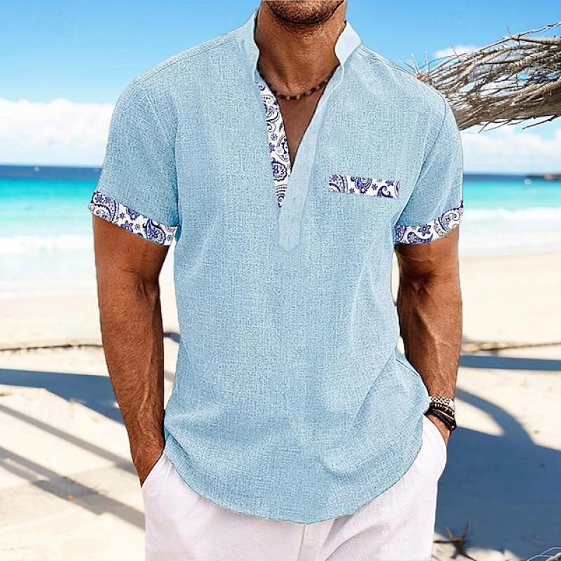 Men's Henley Collar Printed Short Sleeve Shirt 71751045L