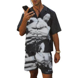 Men's Hawaiian Short Sleeve Lapel Shirt Set 26170323L