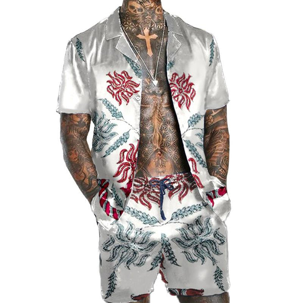 Men's Hawaiian Print Short Sleeve Shirt Set 57118550L
