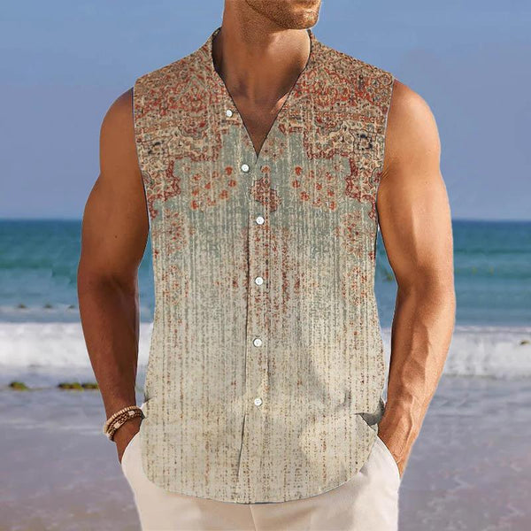 Floral Printed Stand Collar Sleeveless Shirt 83086835L