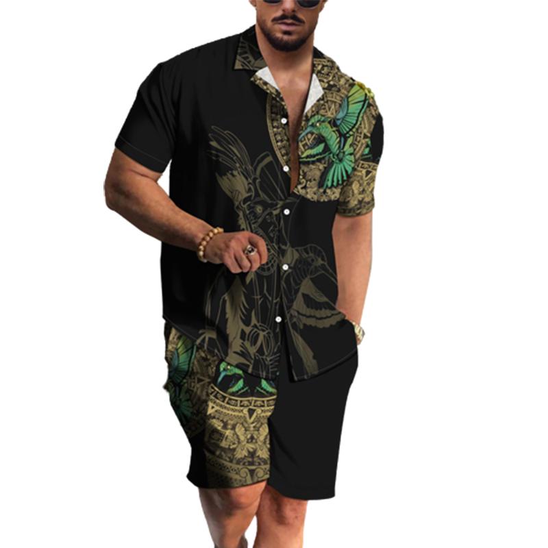 Men's Hawaiian Print Short Sleeve Shirt Set 56475721L