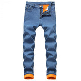 Men's Fleece Warm Jeans Straight Slim Fit Thickened Denim Trousers 33976921L