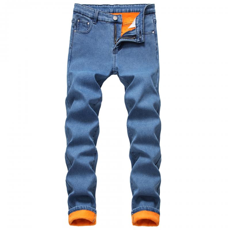 Men's Fleece Warm Jeans Straight Slim Fit Thickened Denim Trousers 33976921L