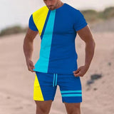 Men's Round Neck Color Blocking Casual Set 89953701L