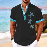 Men's Henley Collar Printed Short Sleeve Shirt 54289218L