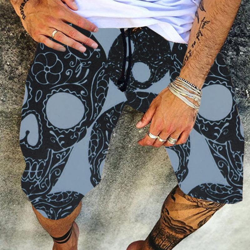 Men's Skull Printed Casual Shorts Fashionable Hawaiian Resort Beach Shorts 34949651L