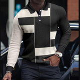 Men's Printed Lapel Button-down Polo Long Sleeve T-shirt 79436707L