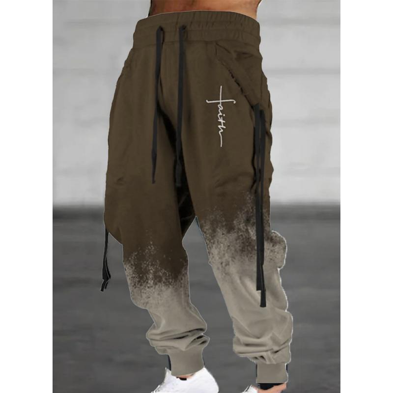 Men's Fleece Casual Sports Trousers Drawstring Lace-up Sports Pants 49645817L