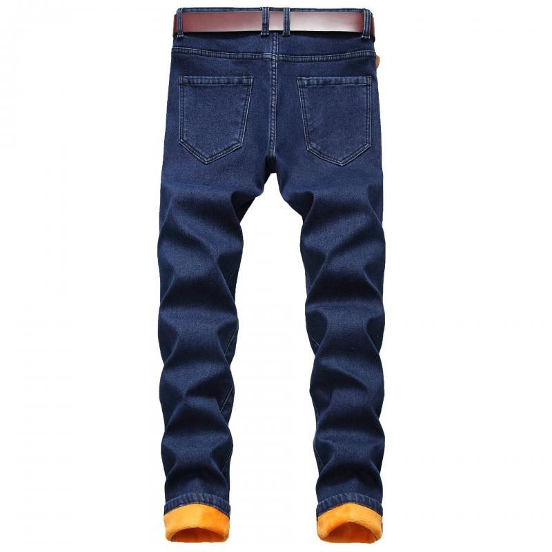 Men's Fleece Warm Jeans Straight Slim Fit Thickened Denim Trousers 33976921L