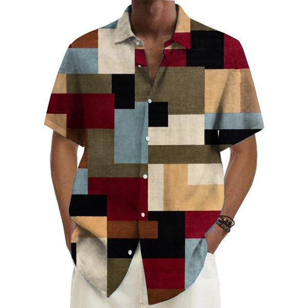 Men's Color Block Printed Short Sleeve Shirt 03632303L