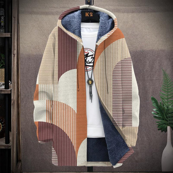 Men's Printed Hooded Two-pocket Plush Thickened Long-sleeved Cardigan Jacket 33955623L