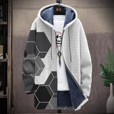 Men's Printed Hooded Two-pocket Plush Thickened Long-sleeved Cardigan Jacket 47441310L