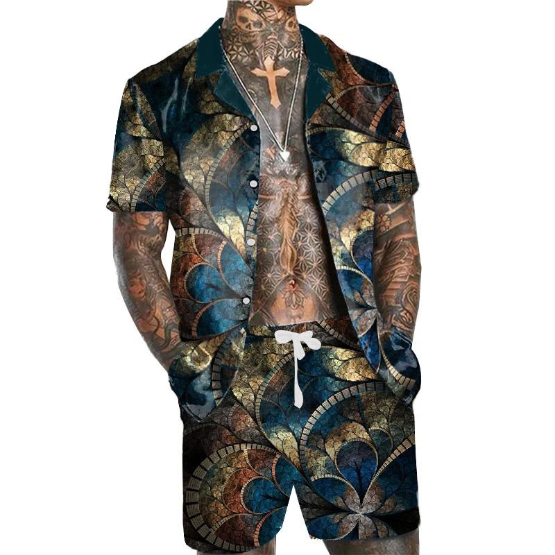 Men's Hawaiian Print Short Sleeve Shirt Set 65863473L