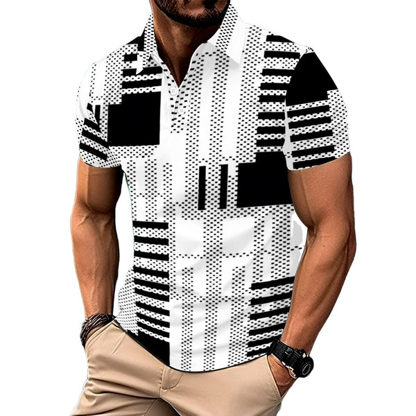 Men's Casual and Business Color Patchwork Button Polo Shirt 44549113YY