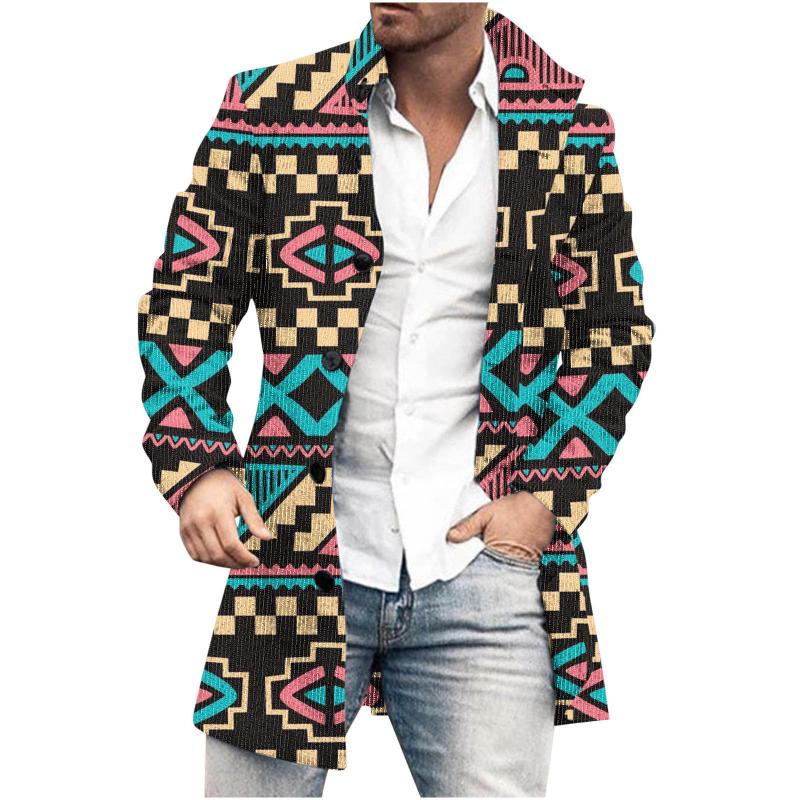 Men's Mid-Length Plaid Print Casual Coat 25650600L