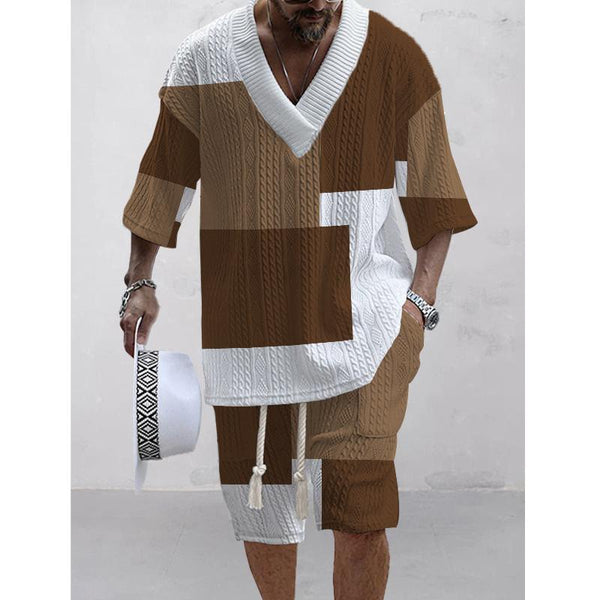 Men's Printed Short Sleeve Shorts Textured Set 63005086L