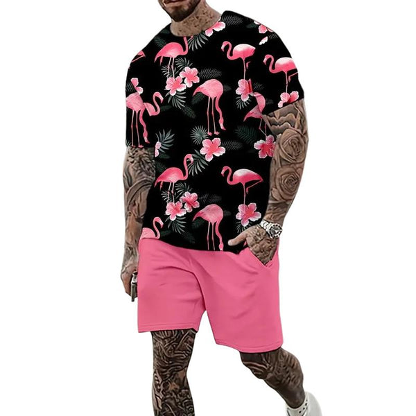 Men's Hawaii Printed Short Sleeve and Shorts Sets 77541420YY