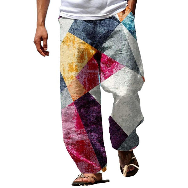 Men's Color Block Printed Casual Trousers 69822289L