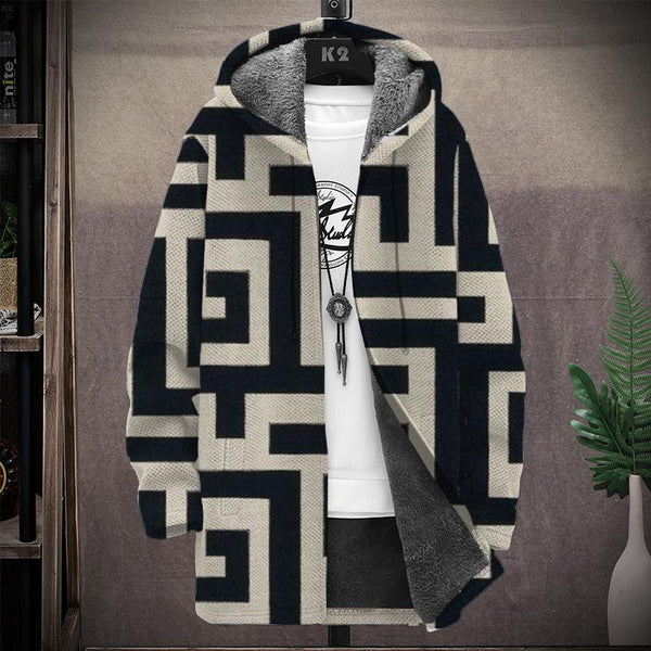 Men's Printed Hooded Two-Pocket Plush Thickened Long-Sleeved Cardigan Jacket 50992910L
