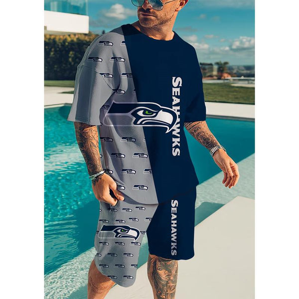 Men's Casual NFL Printed Short Sleeve T-Shirt Shorts Football Team Set 32263124L