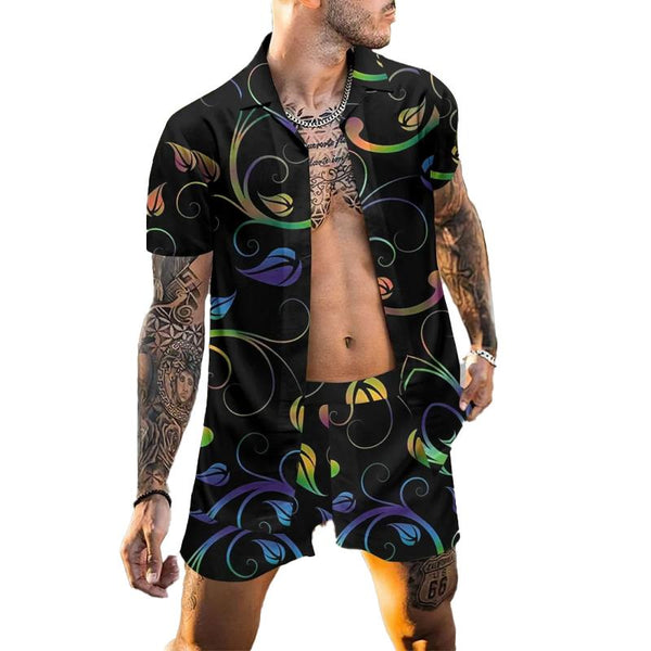 Men's Hawaiian Print Short Sleeve Shirt Set 83918278L