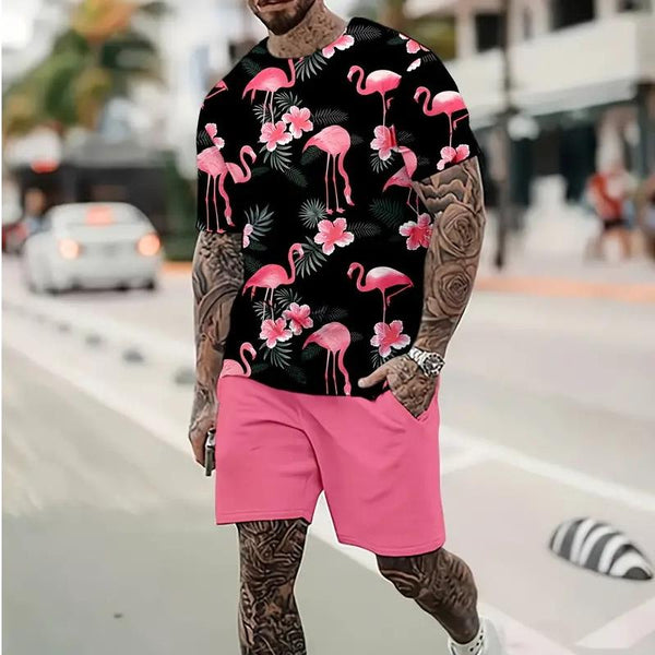 Men's Hawaii Printed Short Sleeve and Shorts Sets 77541420YY