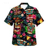 Men's Hawaiian Vacation Tiki Printed Casual Short Sleeve Shirt 05802186L