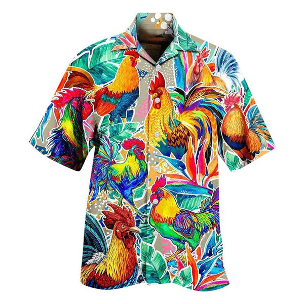 Men's Hawaiian Vacation Rooster Printed Casual Short Sleeve Shirt 00104689L