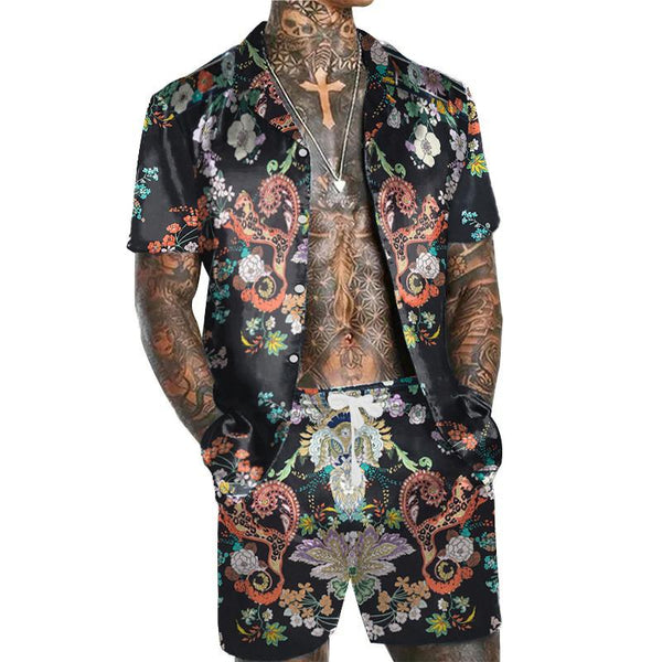 Men's Floral Animal Casual Short Sleeve Shirt Shorts Set 66812087L