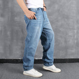 Men's Loose Casual Trendy Hip-hop Street Dance Trousers Light Blue Stretch Jeans 49403431L