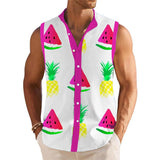 Fruit Printed Stand Collar Sleeveless Shirt 59641131L