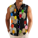 Colorful Face Printed Stand Collar Sleeveless Shirt Tank Top 76343280L