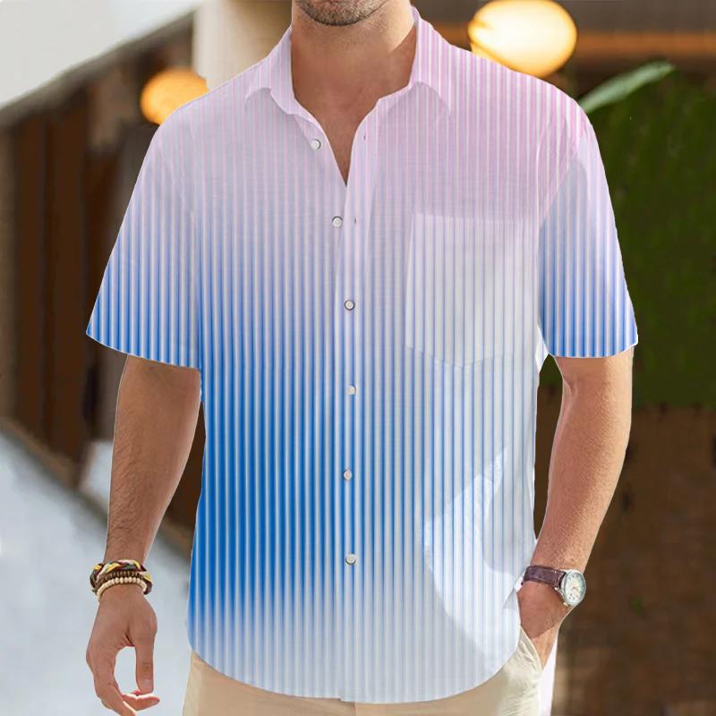 Men's Stripe Printed Short Sleeve Pocket Shirt 54428246L