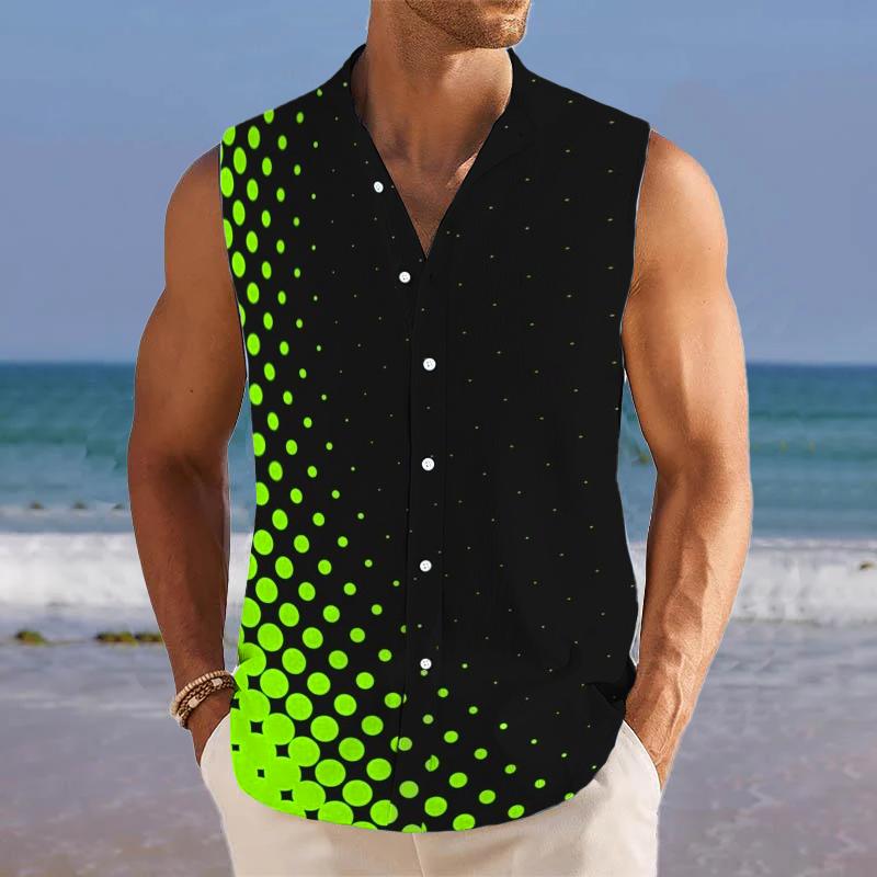 Gradient Polka Dots Printed Stand Collar Sleeveless Shirt 95968819L