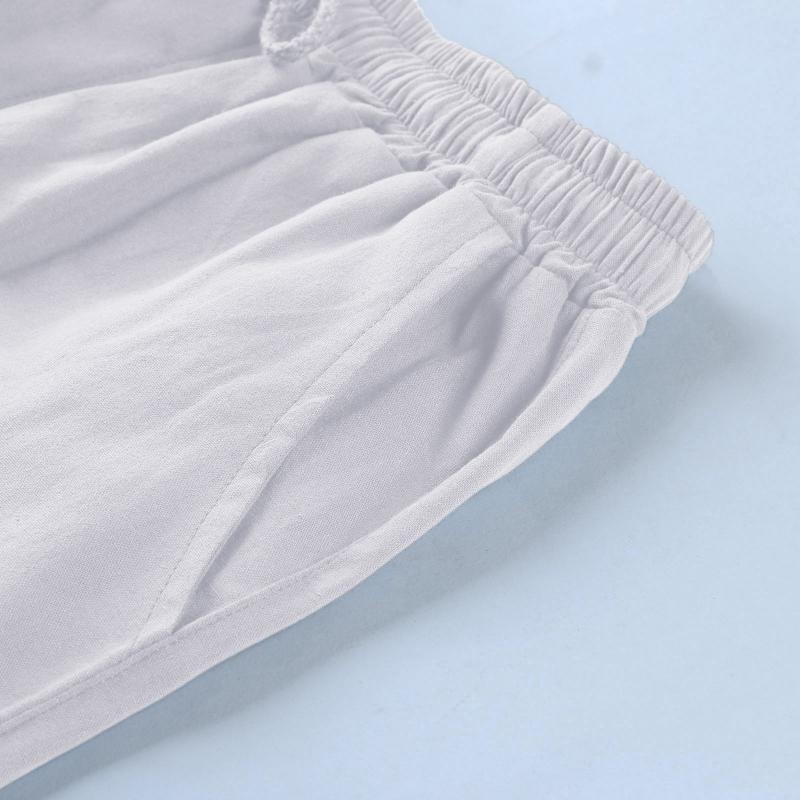 Men's Linen Shorts Multi-Pocket Tie Beach Cargo Shorts 15669475L