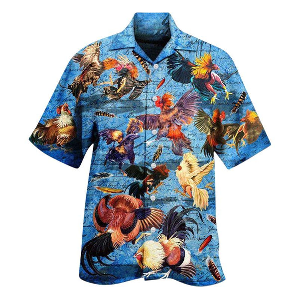 Men's Hawaiian Vacation Rooster Printed Casual Short Sleeve Shirt 24101708L