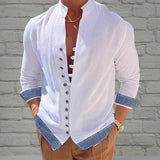 Men's Multi Button Stand Collar Long Sleeve Shirt 81935701L