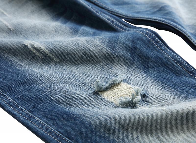 Men's Straight-leg Slim-fit Ripped Cotton Button-down Denim Trousers 12059426L