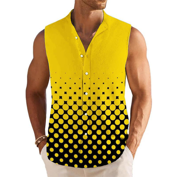 Gradient Polka Dots Printed Stand Collar Sleeveless Shirt 13638787L