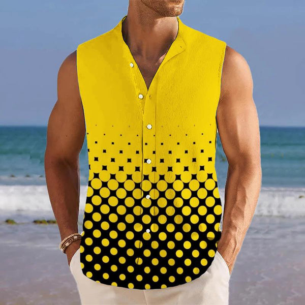 Gradient Polka Dots Printed Stand Collar Sleeveless Shirt 13638787L