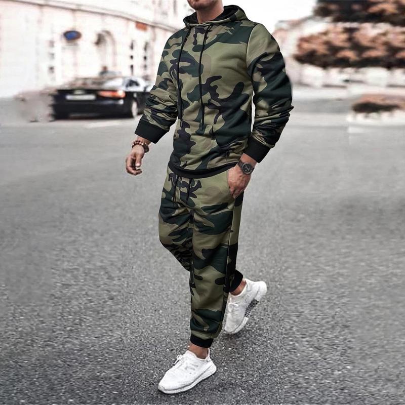 Men's Camouflage Hooded Long-sleeved Casual Sports Suit 94755537L