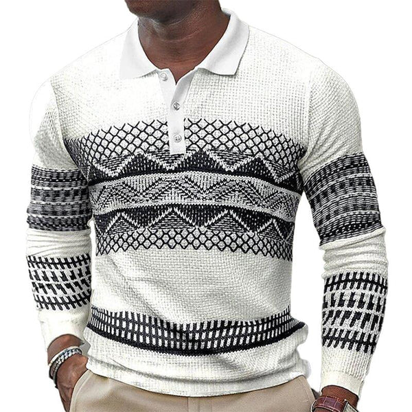 Men's Printed Lapel Button-Down Polo Long Sleeve T-Shirt 41229043L